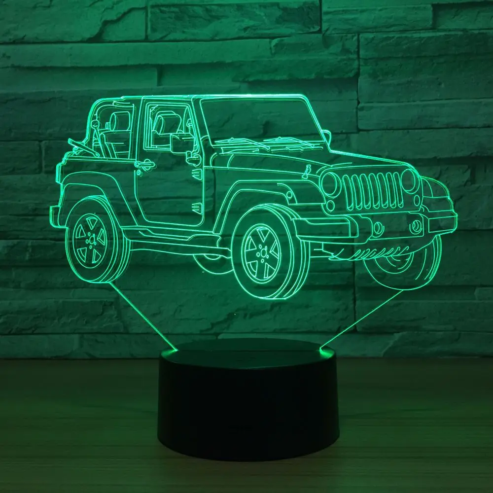 Jeep Car 7 красочная USB 3D лампа для спальни офиса дома украшения настольная детские