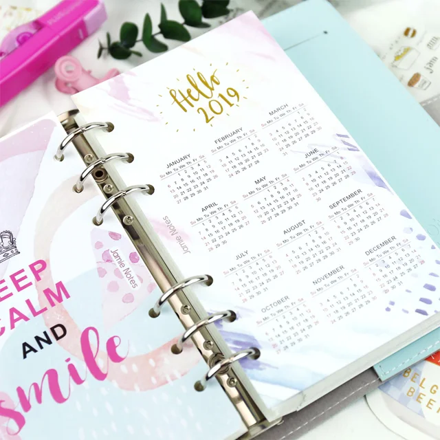 hello 2019 colorful paper calendar divider notebook index paper diary pages