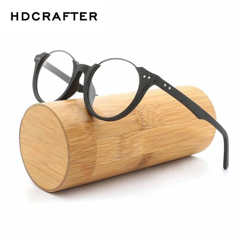 

HDCRAFTER Wood Metal Frames for Women Vintage Clear Glasses Wooden Men Computer Reading Glasses Eyeglasses Frames Men oculos