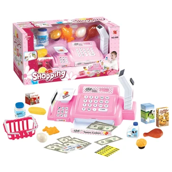 

24Pcs Children Pretend Play Simulation Shopping Toy Supermarket Cash Register Playset Pretend Play Toy Set - Pink