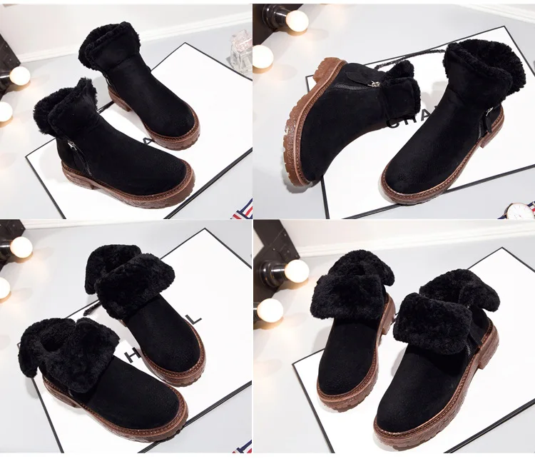 Зимняя обувь; женские зимние ботинки из натуральной кожи; плюшевые ботильоны на плоской подошве на молнии; женская обувь; Размеры 35-40