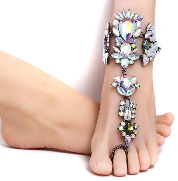 Модные свадебные сандалии с ремешком на лодыжке, Пляжная бижутерия для ног, пикантная ножная цепочка, женские ножные браслеты с кристаллами в стиле бохо для 1 стопы - Окраска металла: white