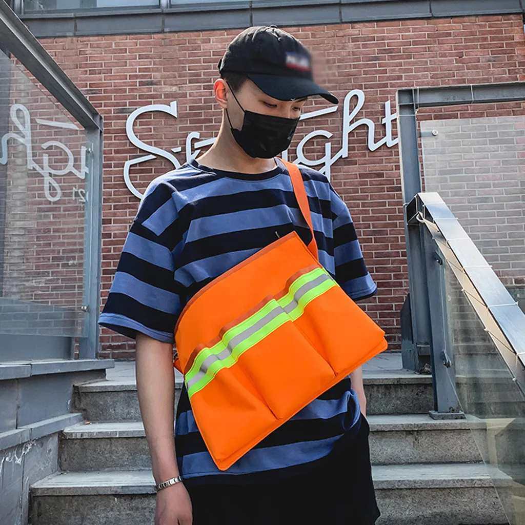 Unisex Fashion Neutral Personality Reflective Street Versatile Shoulder Slung Bag Zipper Letter Oxford Main Material June 14