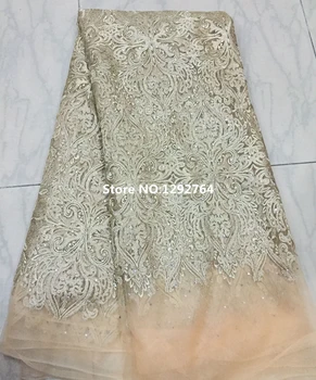 

New Embroidery designs polyester high quality african stone gold Tulle lace. latest nigerian french lace fabric for wedding.