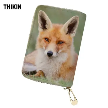 

THIKIN 3D Fox Print Pattern Credit Cards Holder for Women Simple ID Card Protection Box Custom Coin Purse Daily Wallet Small