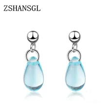 Горячая Распродажа, подлинные серьги из стерлингового серебра 925 пробы, милая светло-голубая серьга-гвоздик капля, серьги для женщин, изысканная Ювелирная Подарочная бижутерия