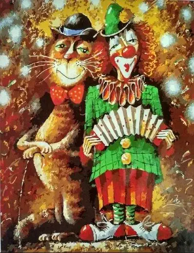 MaHuaf-W1452 clown with a cat Framed Acrylic Painting by Number kit digital canvas paintings for living room 40x50 