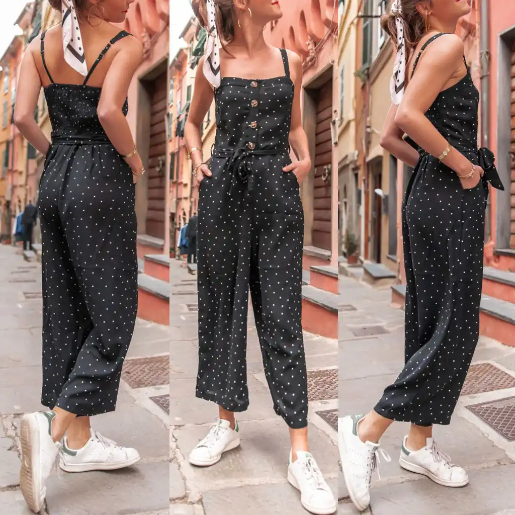 wide leg jumpsuit with sneakers
