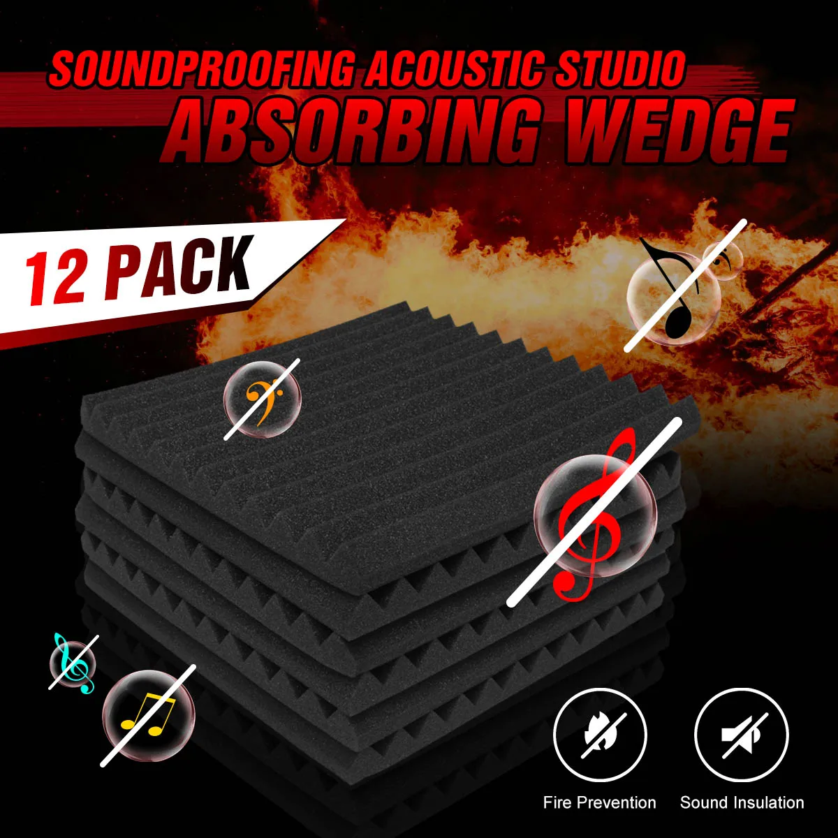 

12Pcs 12" x 12" Soundproofing Foam Acoustic Foam Sound Treatment Studio Room Absorption Wedge Tiles Foam Treatment Studio Room