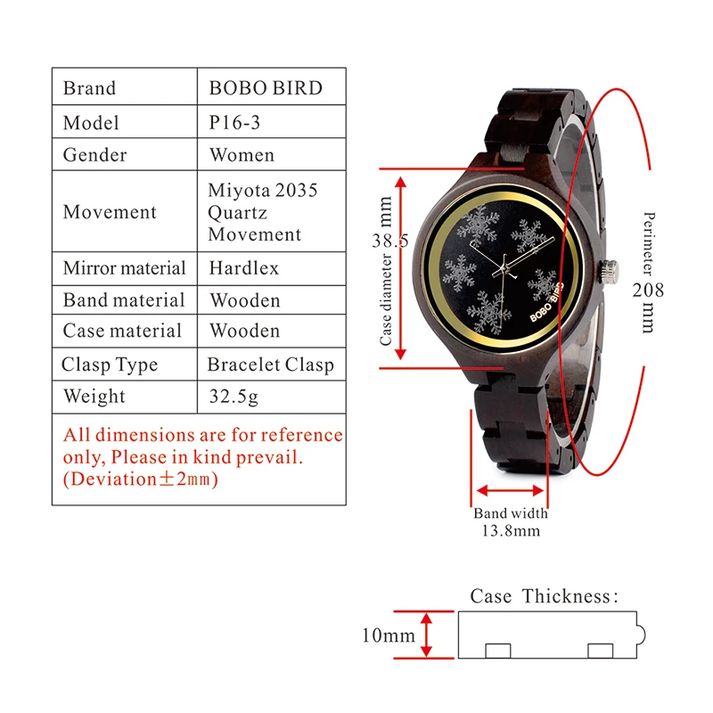 BOBO BIRD деревянные часы для женщин отличительные снежинки на очках деревянный ремешок кварцевые часы подарки идеальные женские часы C-P16-3