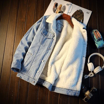 

Autumn and Winter New Thick Coat Fashion Casual Wild Mems Denim Jacket High Quality Warm Outwear Male Size M-5XL