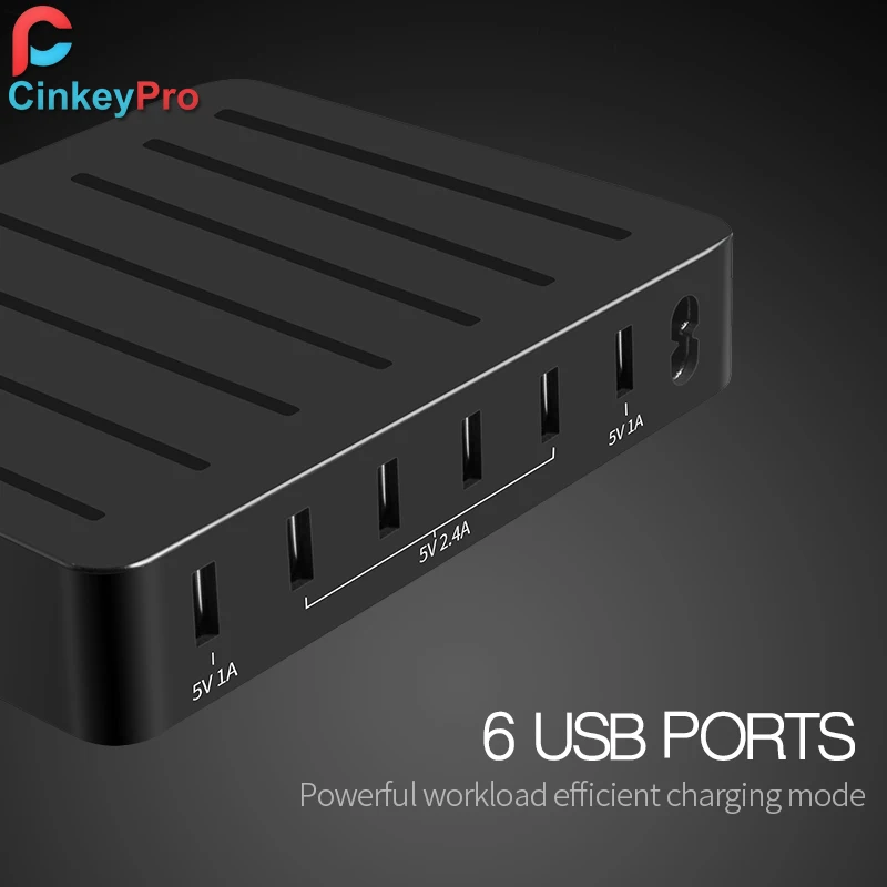 CinkeyPro 6 USB شاحن الجهاز اللوحي والمحمول الهاتف شاحن 5 فولت/10A مع أبل ووتش حامل لسامسونج فون باد مهايئ عام