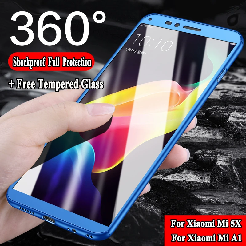 360 Degree Full Protective Case For Xiaomi Mi A1 A2 MiA1 Mi5X Cover Hard + 9H Tempered Glass Screen Protector |