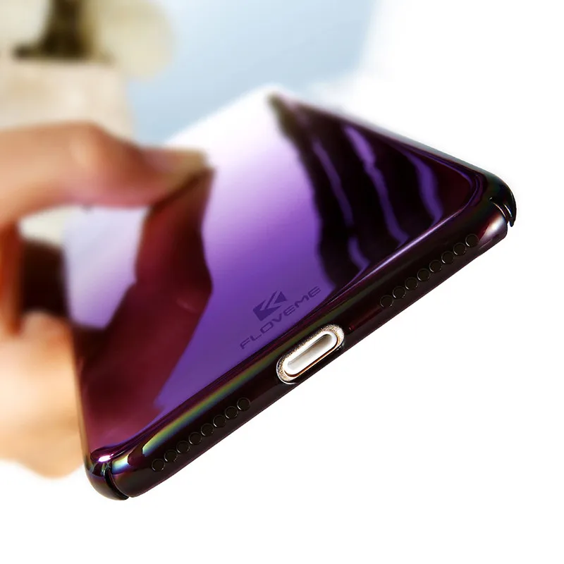 Крышки чехол на айфон 6 7 6s Plus 5 5s se чехол для теле FLOVEME роскошный Плакировкой синий-луч света градиент цвета Чехол для айфона X 8 7 6 6S plus Ультра прозрачный гель задней чехол на айфон for iphone 5s 6s 7 8 - Цвет: Purple