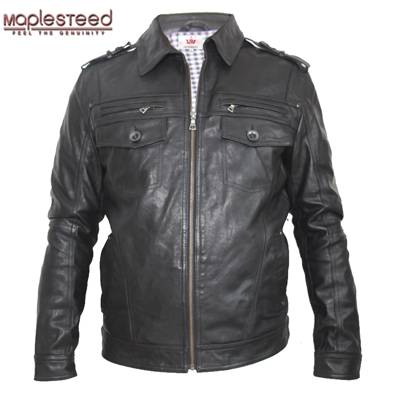 

MAPLESTEED Brand Genuine Leather Jacket Men Leather Suit Black Veg Tanned Goatskin Leather Clothing Man Leather Coat Autumn 146