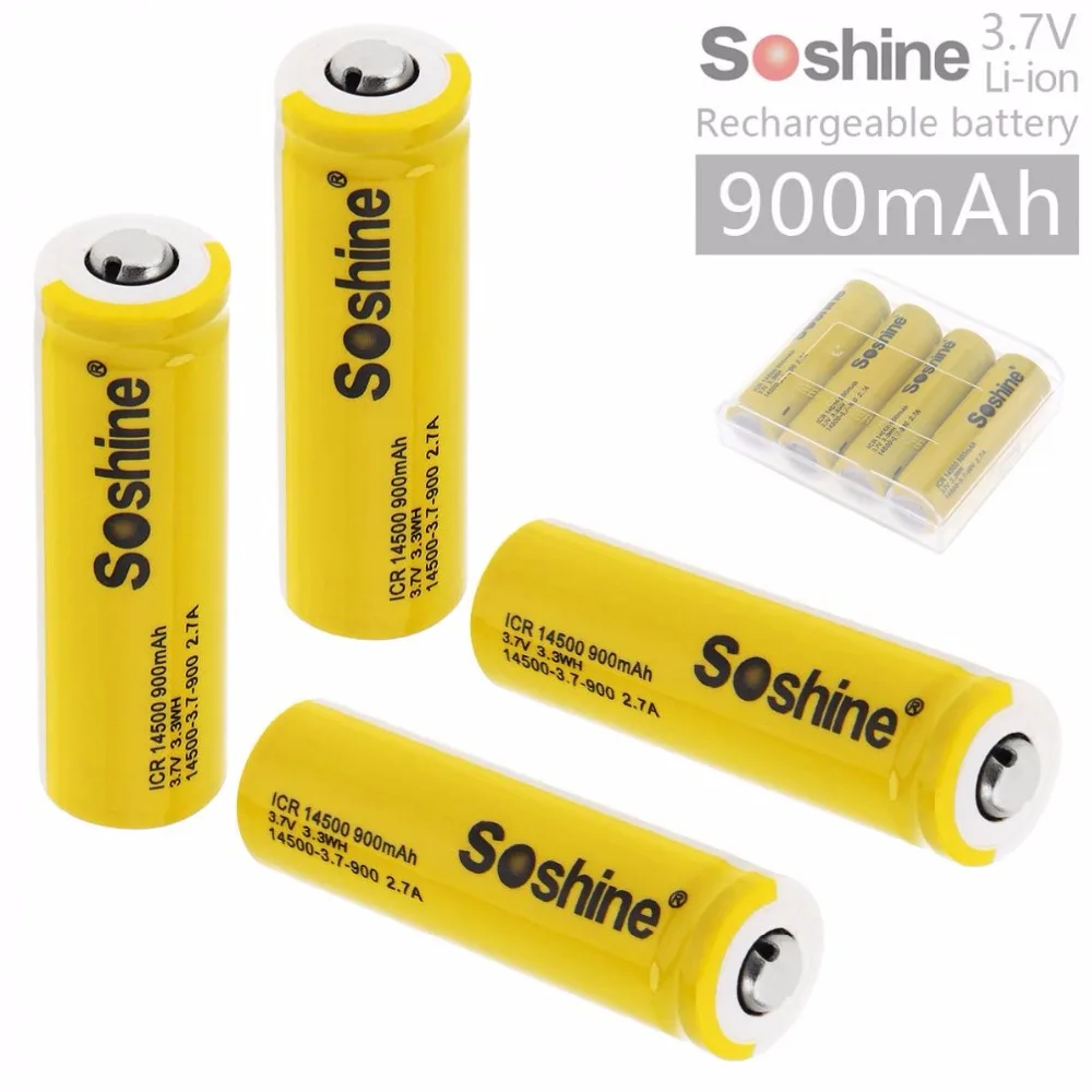

4pc 3.7V ICR 14500 900mAh Li-ion Rechargeable Battery with Safety Relief Valve + Battery Box for Flashlights Headlamps