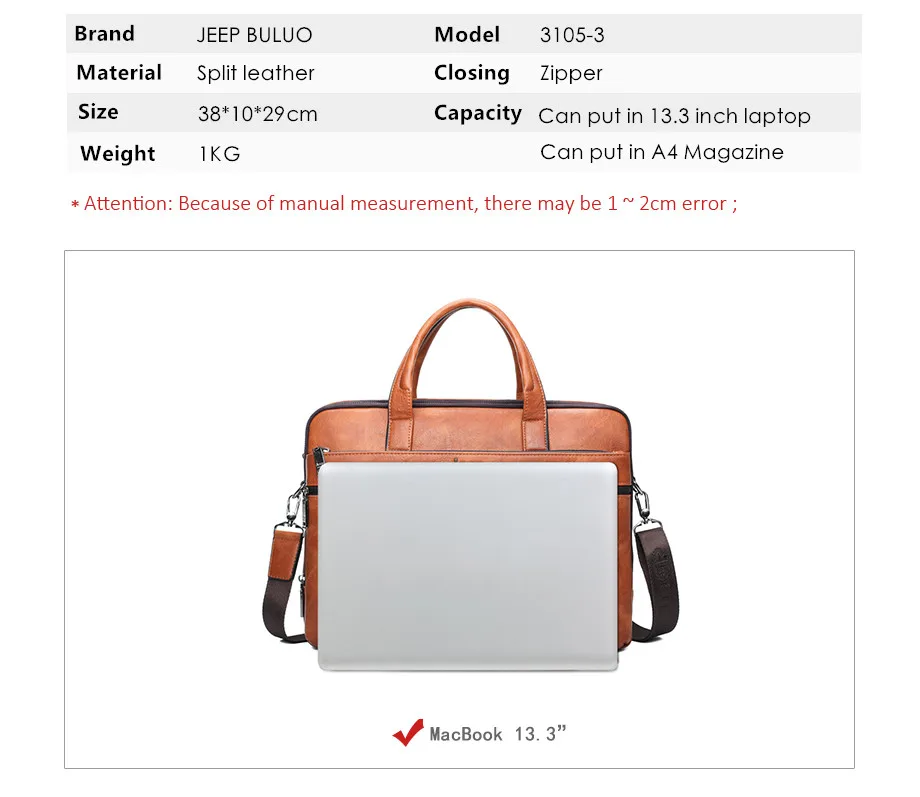 Мужская сумка и кошелек комплект jeep buluo, оранжевый портфель для ноутбука 14", кожаная офисная сумка, деловой портфель на плечевом ремне, все сезоны