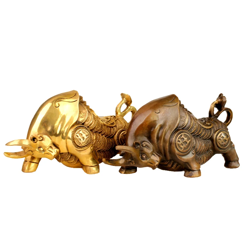  Chinese Style Copper Bullfighting Ornaments Auspicious Valuable Office Bedroom Decorations - 32838626477