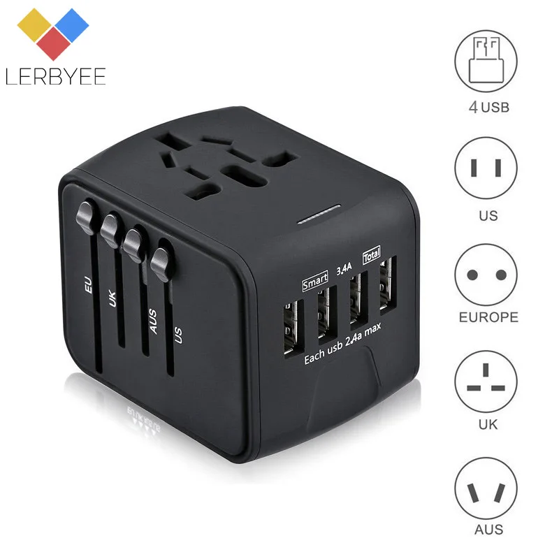 

Travel Adapter International Universal Power Adapter All-in-one with 4 USB Worldwide Wall Power Plug Charger for UK/EU/AUS/US