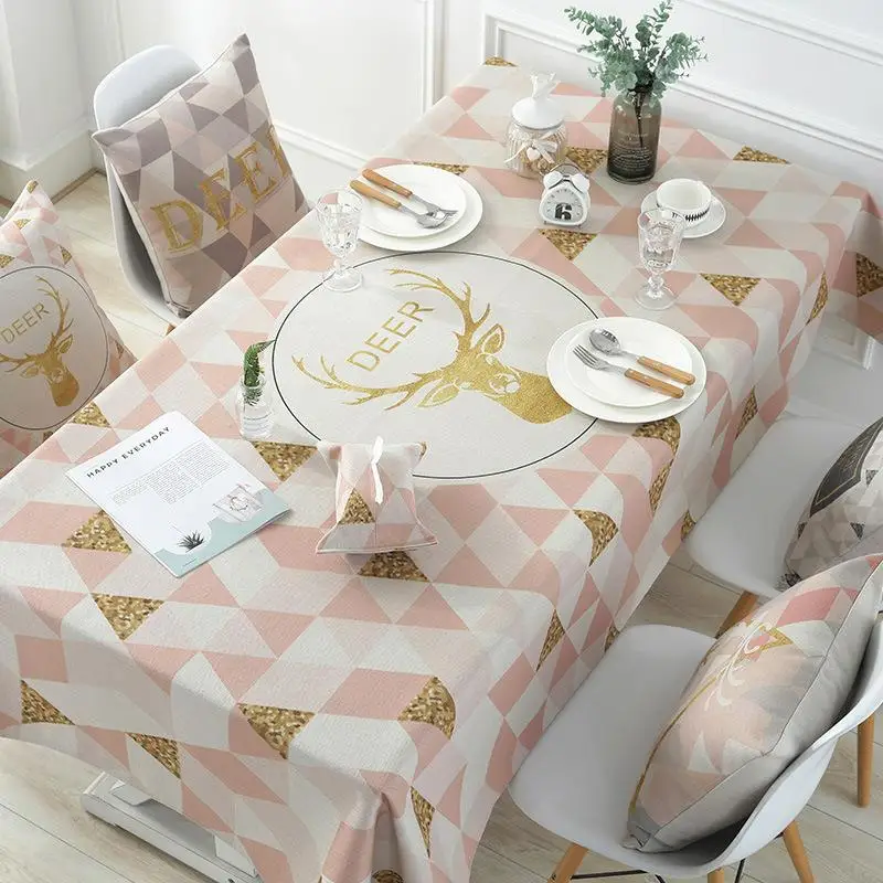 Nordic Modern Triangle Deer Tablecloth Cotton Rectangle Tablecloth Banquet Table Cover Coffee Table TV Home Kitchen Decoration
