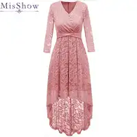Womens 3/4 Sleeve V-Neck Party Cocktail Formal Dress Elegant Fashion Womens Short Front Long Back Lace High-waisted Slim Dress