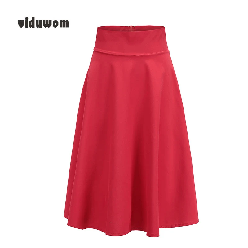 Novedad! elegante plisada de cintura alta de verano para falda acampanada rosa, negra, roja, hasta la rodilla, Faldas para mujer Saia|Faldas| - AliExpress