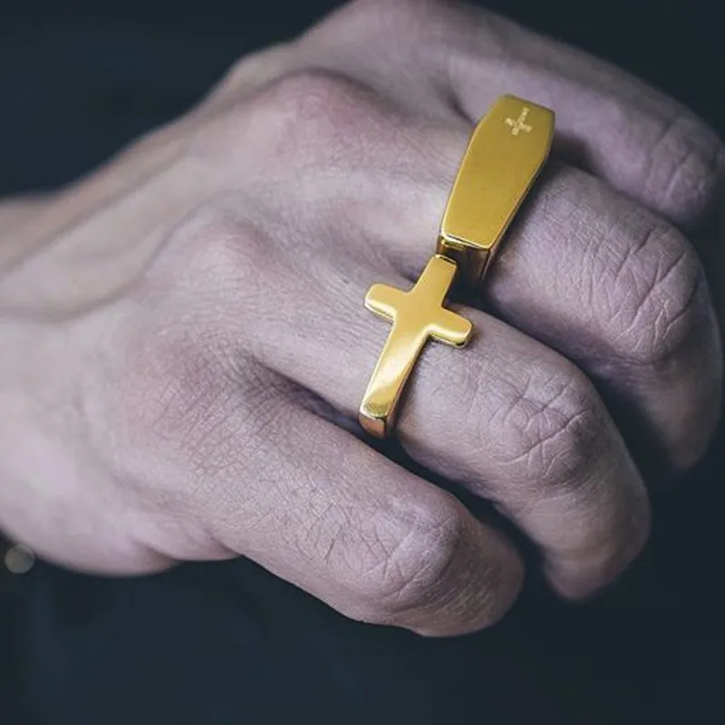 Punk Men Cross Shaped Stainless Steel Ring Jewelry Gifts