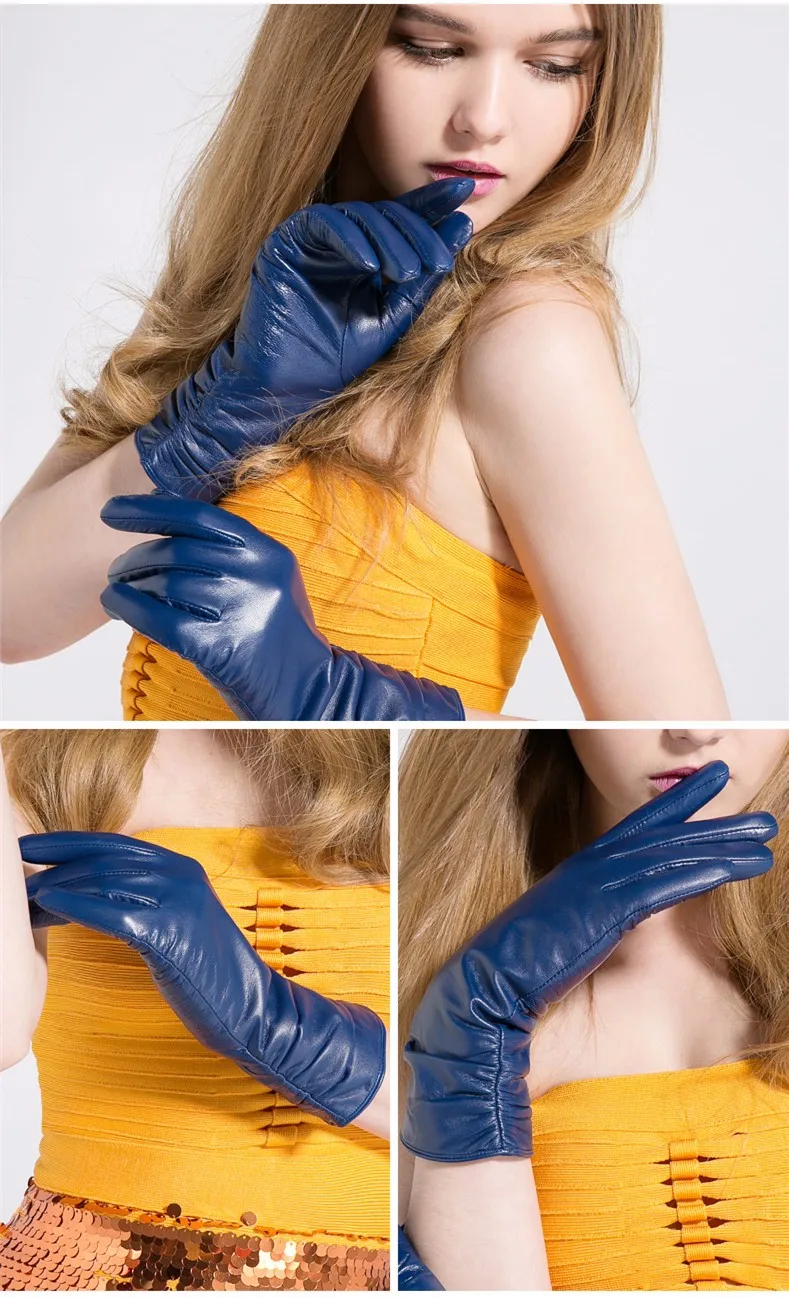 Женские теплые кожаные перчатки Gours, синий перчатки из натуральной козьей кожи, GSL005, зима