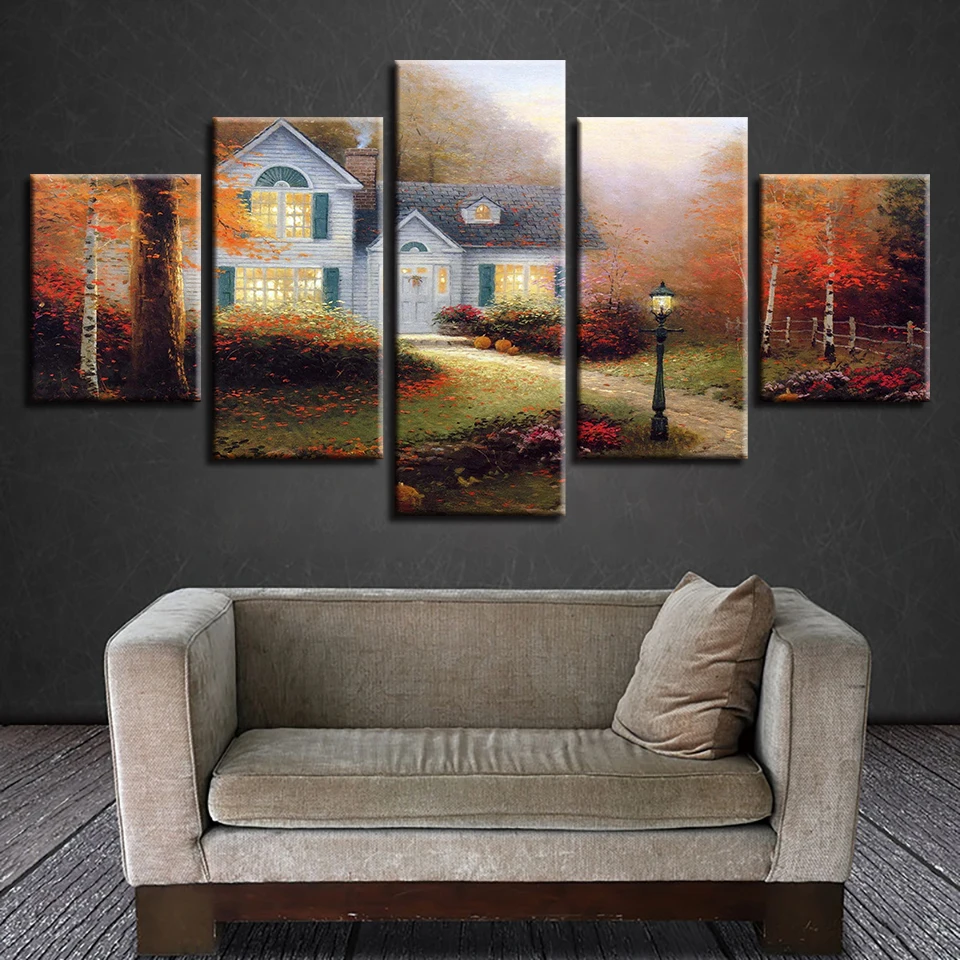 HD Print Framework Canvas Paintings Wall Art 5 Panel Tree House Landscape Poster For Living Room Cuadros Modular Picture
