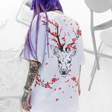 Deer Plum Printed Women T-shirt Short Sleeve Summer Oversized Tshirts Street Tee Shirts Couple Clothing Deer Plum Printed Women T-shirt Short Sleeve Summer Oversized Tshirts Street Tee Shirts Couple Clothing