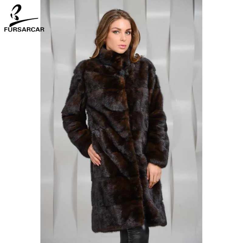 Mode Long Dark Veste Véritable Fourrure black De Peau Femmes Manteau Coffee Vison Réel Fursarcar Entière Col En Chaud Pour Nouveau Avec Hiver kP8nwO0