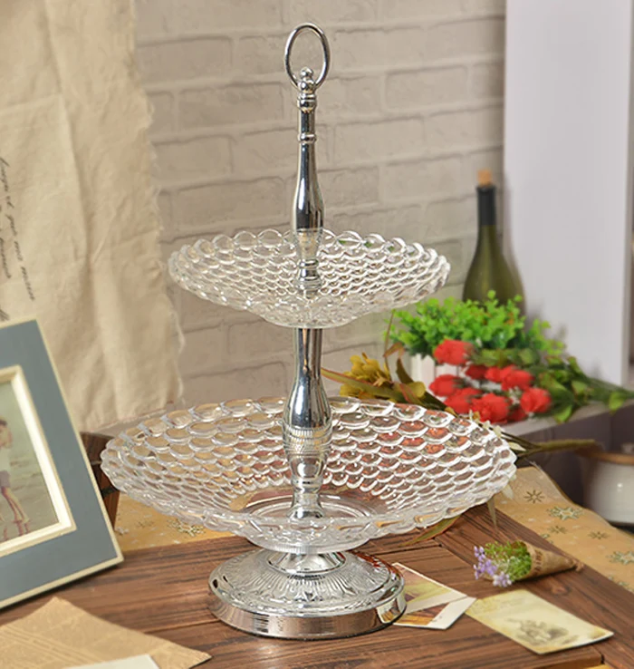 2 Tier Vintage Glass Metal Fruit Display Stand Holder Serving Home