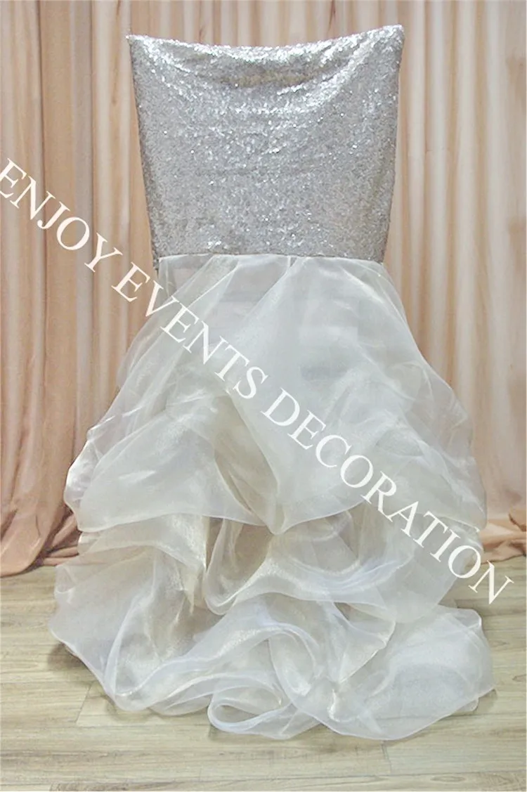 YHC#107 sequin chair back cover with ruffled satin back