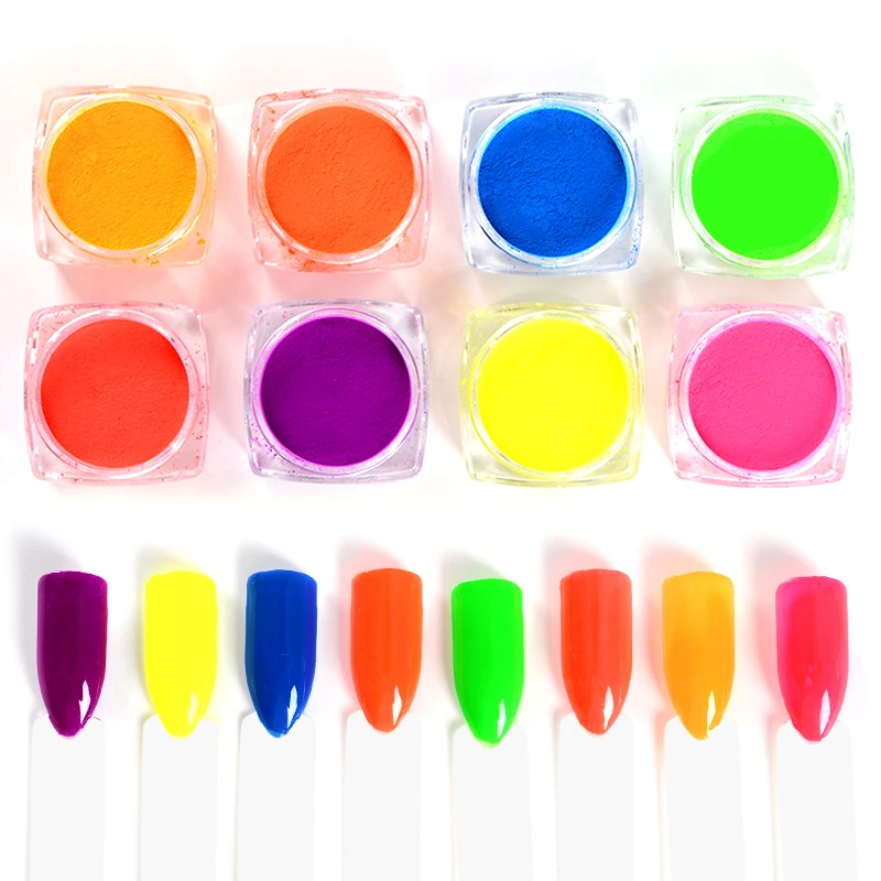 

Mtssii NEW 8 Box/Set Bright Color Neon Effect Sparkly Nail Art Glitter Powder DIY Decoration Dust Gel Manicure Pigment