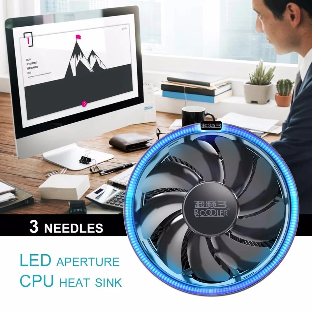 Pccooler 12 см вентилятор охлаждения процессора с светодиодный диафрагмой ШИМ тихий вентилятор гидравлический подшипник 3pin радиатор охлаждения процессора Прямая