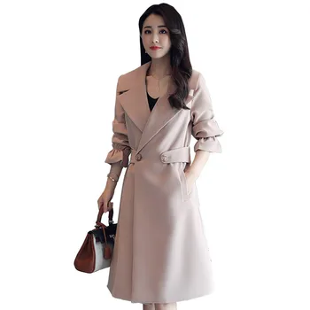 

2019 Autumn Winter Women Windbreaker Fashion Long Large Size Loose Trench Coat Pure Color Tide Female Coat LP457
