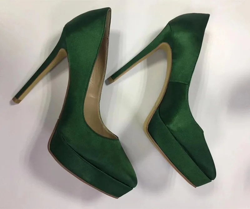 Новое поступление; женские туфли-лодочки на платформе и высоком каблуке; шикарные модельные туфли из органической кожи; модная женская обувь для вечеринок; EU35-41 размеры; BY655 - Цвет: Зеленый