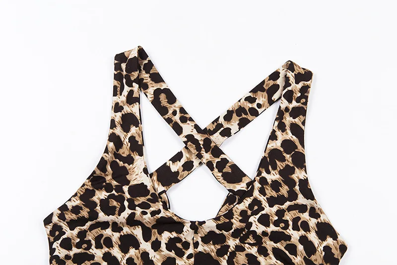 Toplook leopard jumpsuits hollow out print backless sexy women fashion spaghetti straps cross bandage body rompers