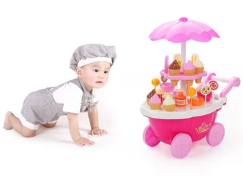 

Play House Game Kitchen Toys electronic Candy Ice Cream lollipop retail Stroller car with light music toy baby girl best gift