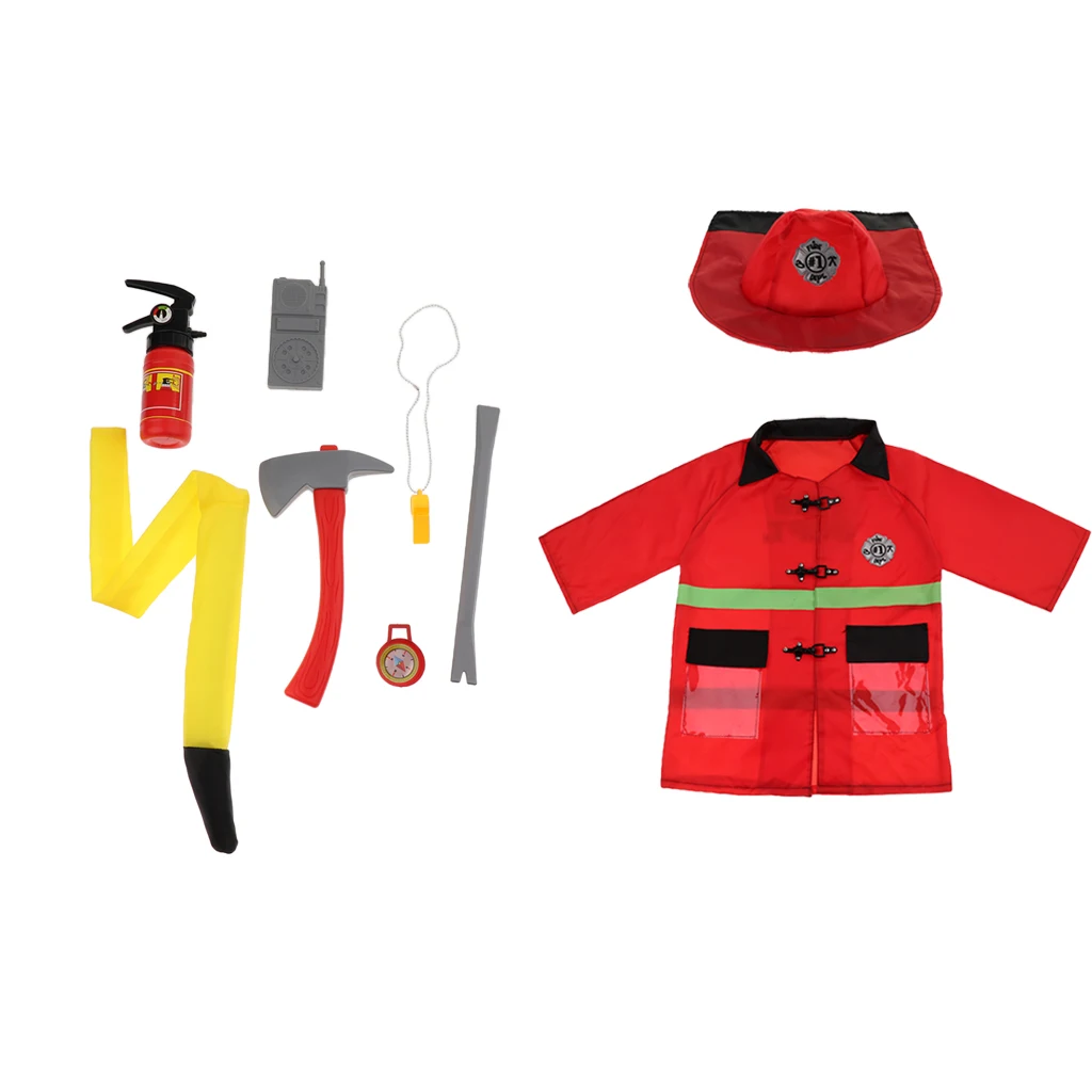 2 Sets Children Fire Chief & Police Man Role Play Costume Halloween Cosplay Set Polyester fabric waterproof materials 