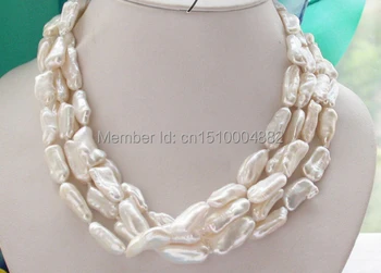 

shitou 00725 Natural real 3row 17" 22mm white stick KESHI REBORN PEARL NECKLACE