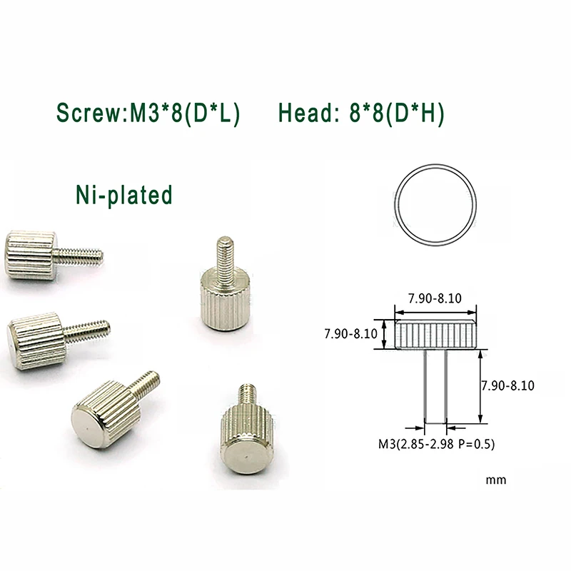 10 шт. M2.5 M3 M4 нестандартный ручной винт с накатанной головкой цилиндра винты для большого пальца винты для корпуса компьютера Ni-plated черный цинк - Цвет: M3x8mm