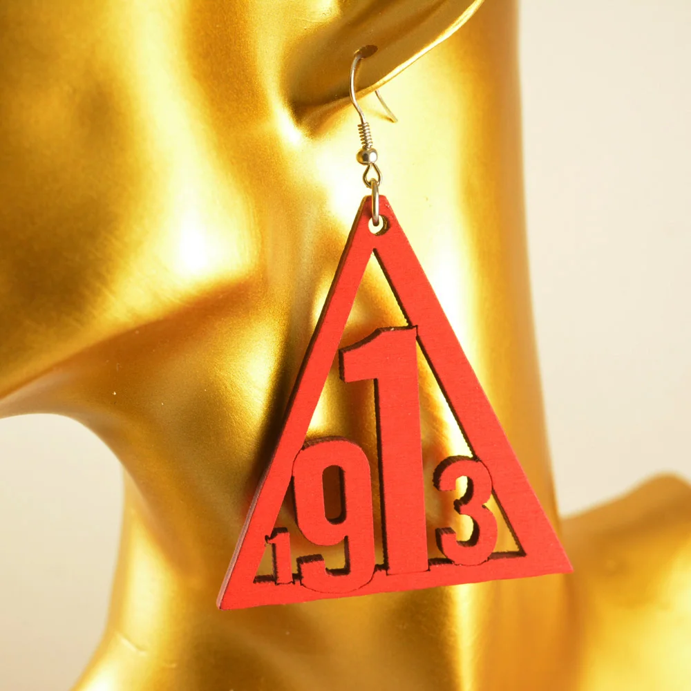 

Free Shipping Red Natural Wood Jewelry Delta Sigma Theta 1913 Wooden Earring