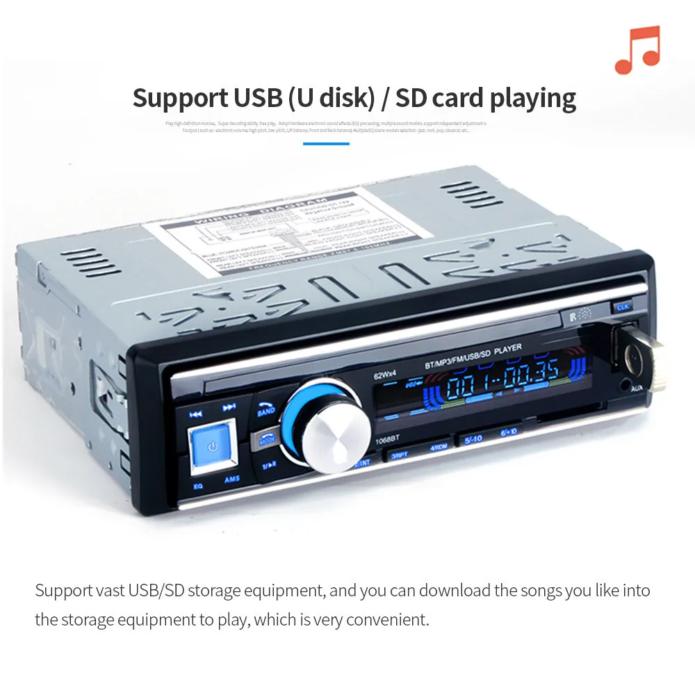 Bluetooth беспроводной автомобильный стерео радио аудио MP3 плеер в-dash USB FM SD AUX микрофон Пульт дистанционного управления Hands-free телефонные звонки