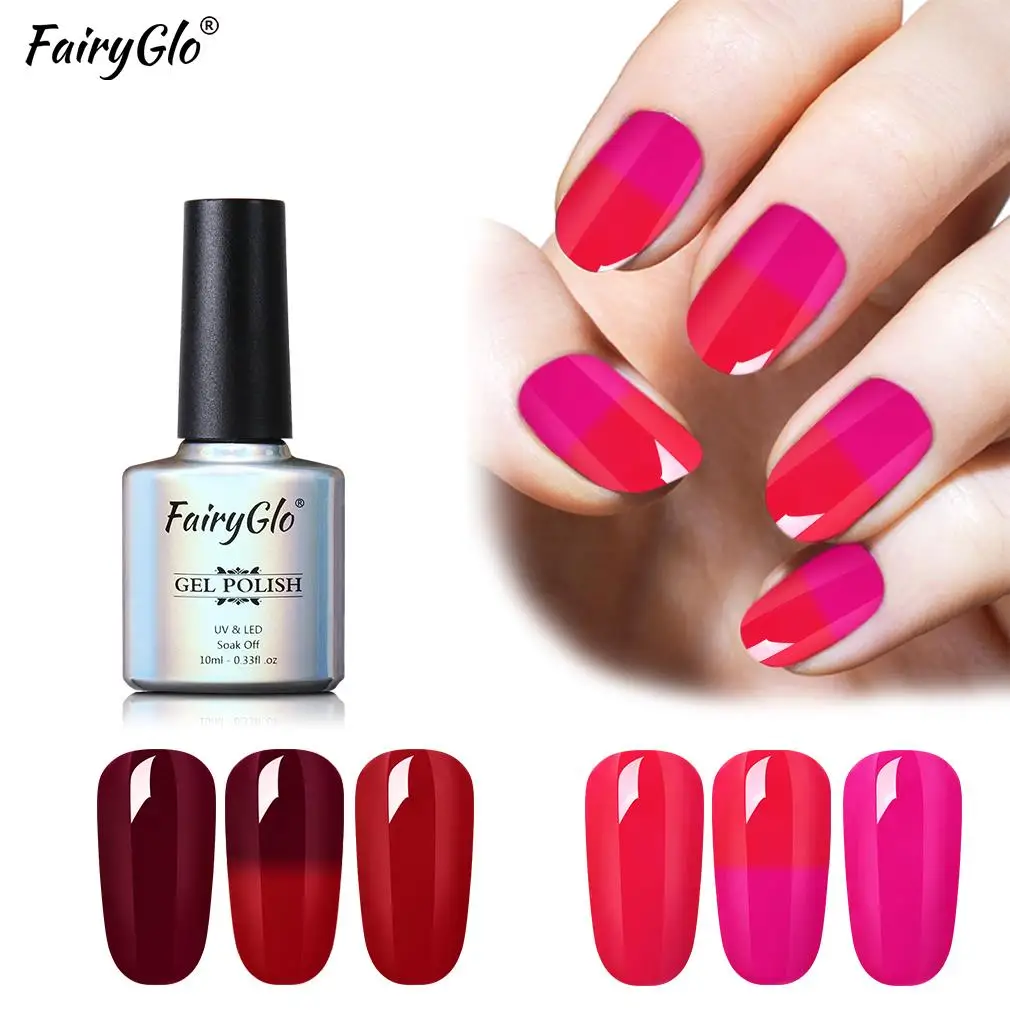 

FairyGlo Newest Nail Gel 10ml Temperature Change UV Gel Nail Polish Red Semi Perment Lucky Lacquer Stamping Gel Varnish Hybird