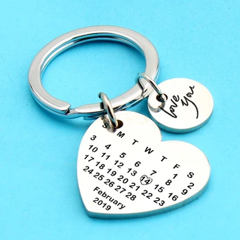 

Calendar Key Chain Date Private Customized Love You Engraved Keyring For Couple Wife Husband Love Anniversary Memorial Jewelry