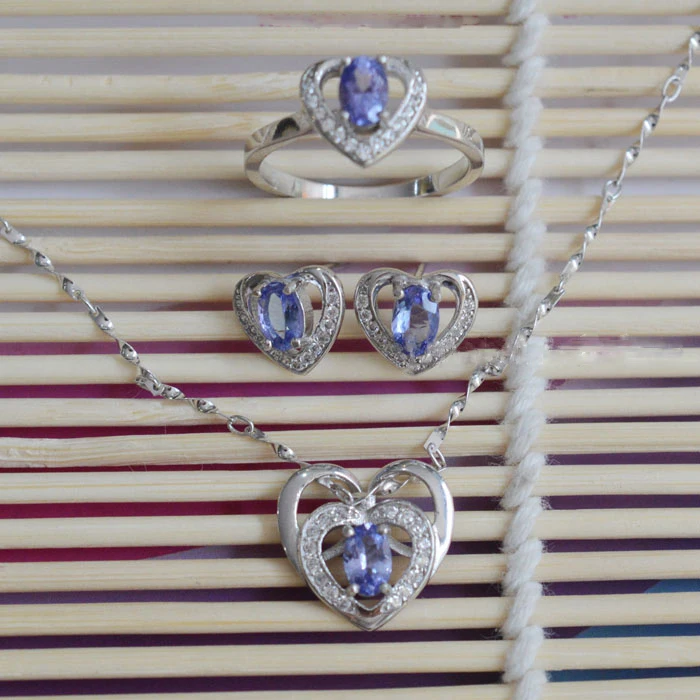 

New Arrival Qi Xuan_Fashion Jewelry_Blue Stone Hearts Jewelry Sets_S925 Solid Silver Jewelry Sets_Factory Directly Sales