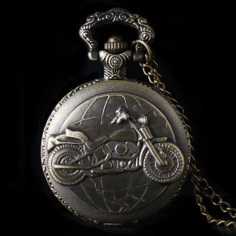 3D Bronze Motorcycle Design Quartz Pocket Watch For Men Women With Necklace Chain Motorbike Bicicleta MOTO 5