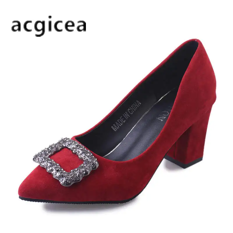 

2019 autumn new women's fashion Flock pointed shallow mouth high heels simple and comfortable thick with single shoes q08