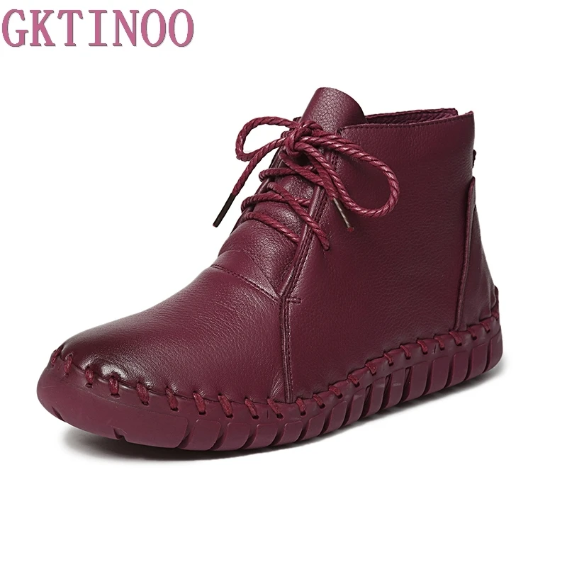 

Genuine Leather Women Boots 2018 Spring Autumn Fashion Pleated Ankle Boots Warm Soft Outdoor Casual Flat Shoes shoes woman